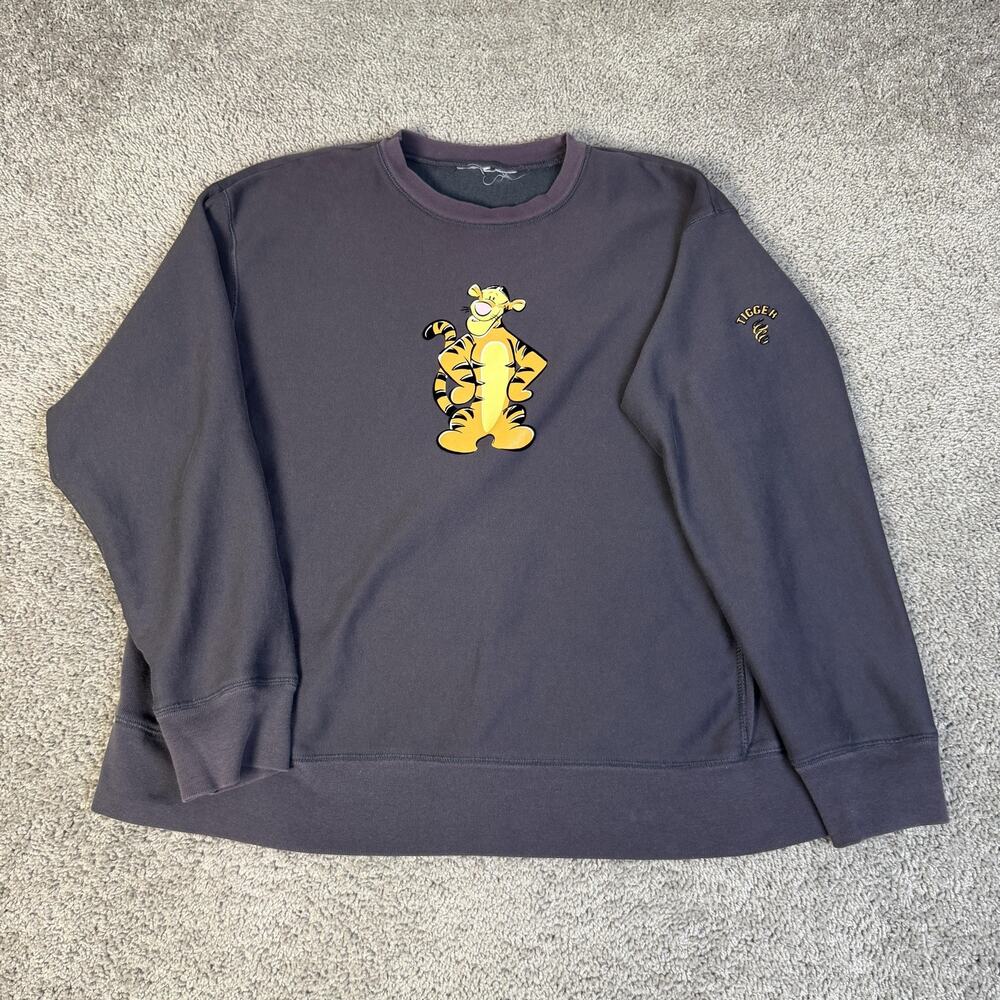 Disney Sweatshirt Womens XL Gray Tigger Graphic Pullover Fleece Crewneck